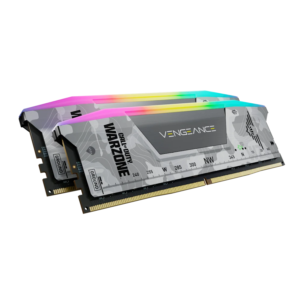 CORSAIR VENGEANCE RGB 32GB (2x16GB) DDR5 DRAM 6400MT/s CL32 AMD EXPO & Intel XMP Memory Kit Call of Duty Warzone Edition - Light Grey