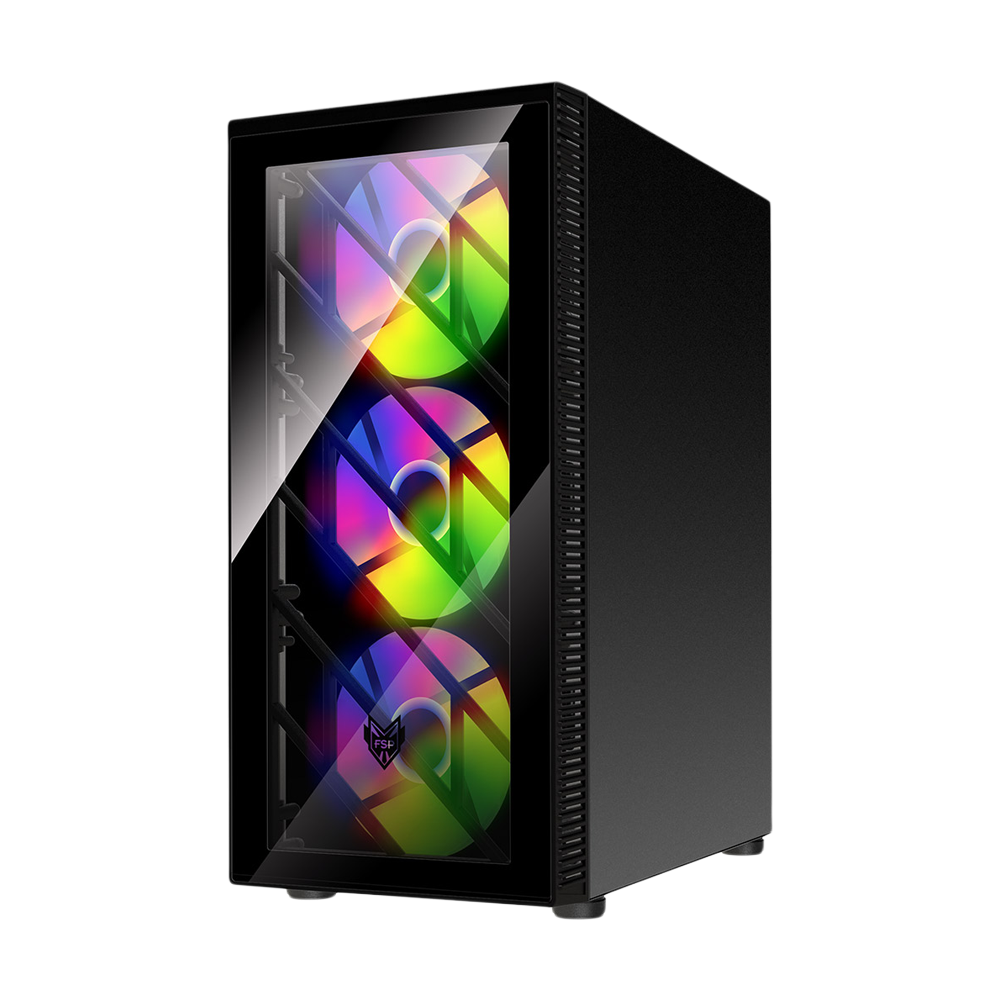 FSP CMT192 Tempered Glass USB 3.0 4 RGB Fans Mid Tower Case - Black