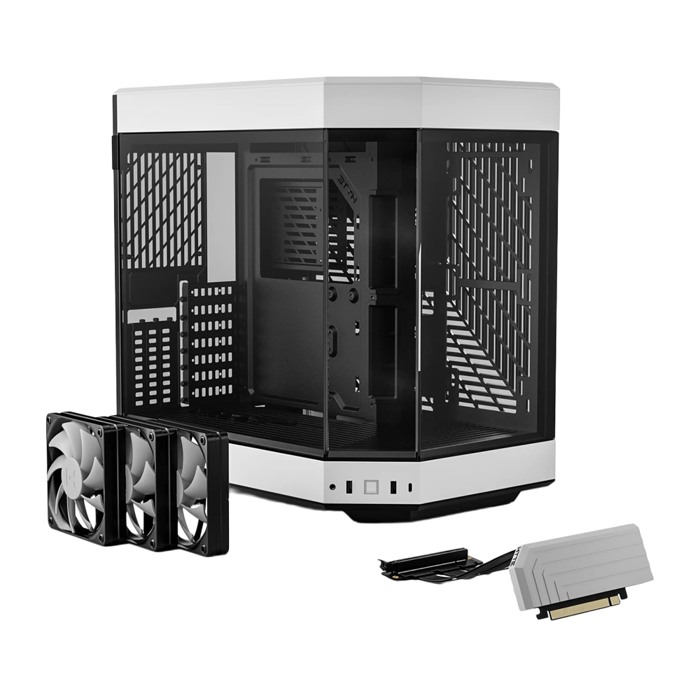 HYTE Dual Chamber Panoramic Tempered Glass ATX Case with 3 Fans - Black/White