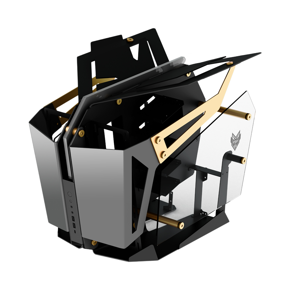 FSP CMT710 T-Wings Dual-System - Open Frame ATX Mid Tower Gaming Case - Black