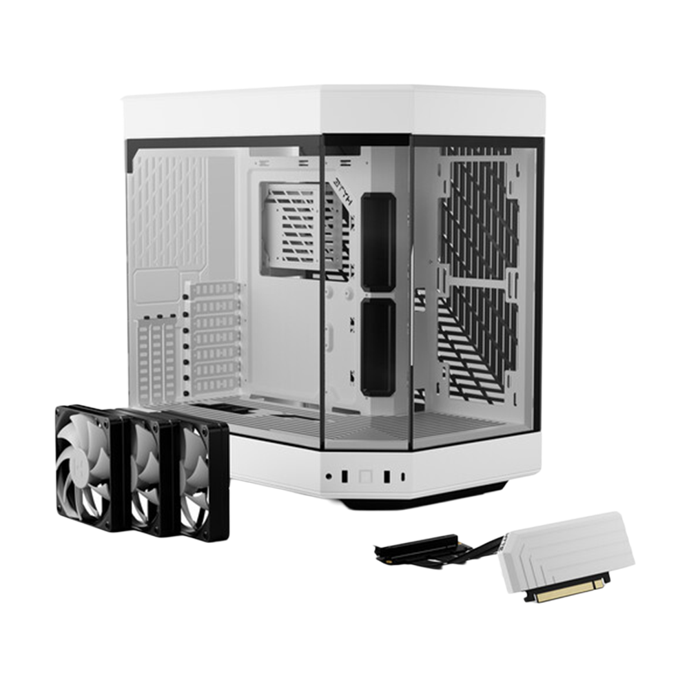 HYTE Dual Chamber Panoramic Tempered Glass ATX Case With 3 Fans - White