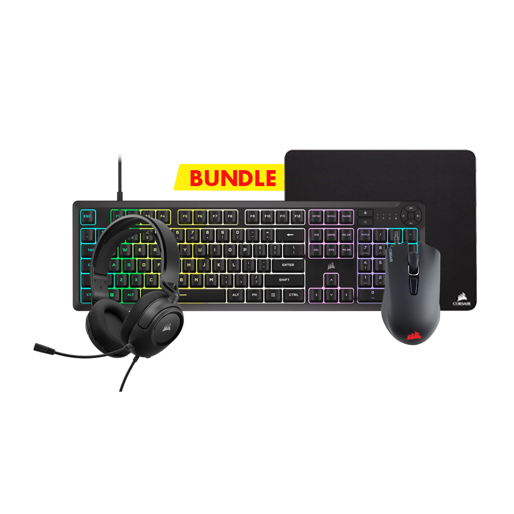 CORSAIR K55 CORE RGB Keyboard + HARPOON RGB Pro Mouse + MM100 Mouse Pad + HS35 V2 Headset Bundle