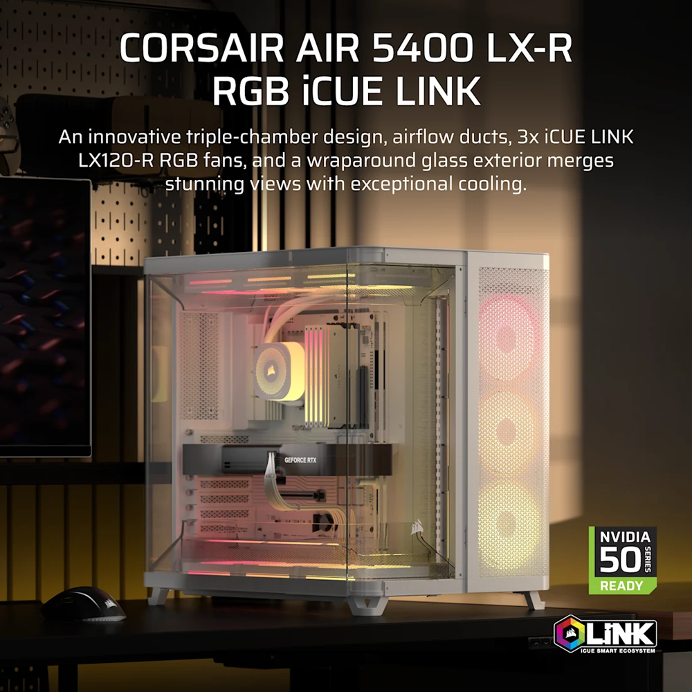 CORSAIR AIR 5400 LX-R RGB LINK Tempered Glass Mid Tower ATX Case - White