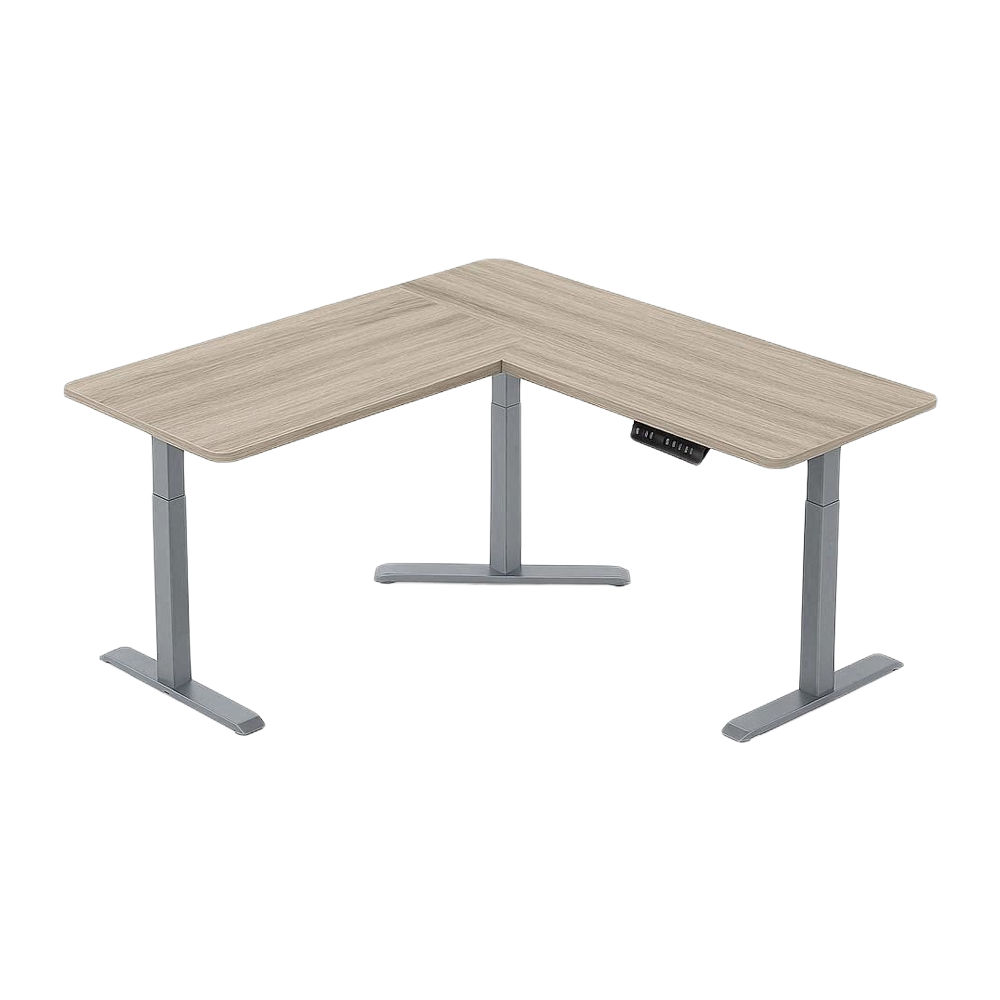 Gamvity L Shape Standing Ergonomic 3 Legs Stand Up Modern Furniture Table Electric Height Adjustable Desk(1000x1750mm) - Grey / White OAK