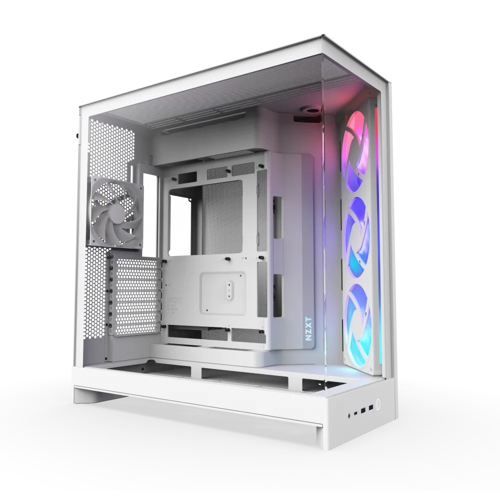 NZXT H9 Flow RGB (2025) Dual-Chamber Mid Tower Case With RGB Fans - All White