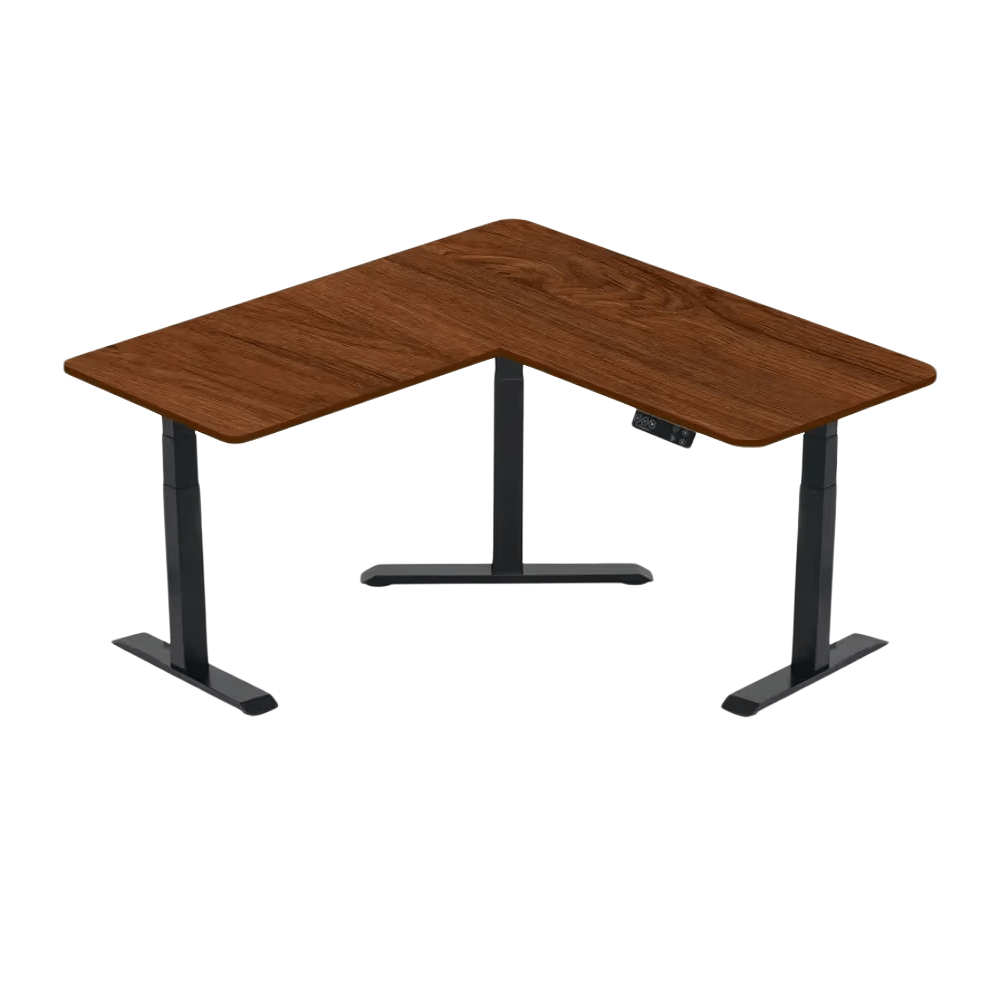 Gamvity L Shape Standing Ergonomic 3 Legs Stand Up Modern Furniture Table Electric Height Adjustable Desk(1000x1750mm) - Walnut