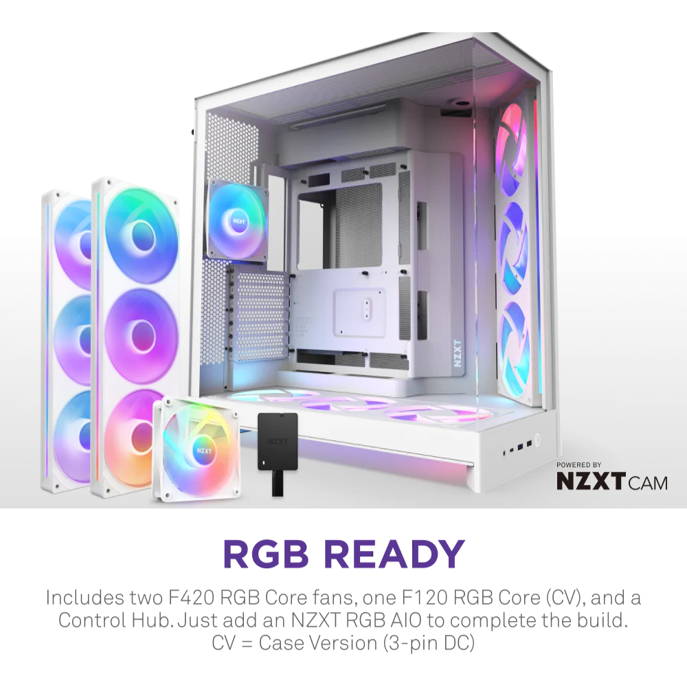 NZXT H9 Flow RGB+ (2025) Dual-Chamber Mid Tower Case With RGB Fans & Control Hub - All White