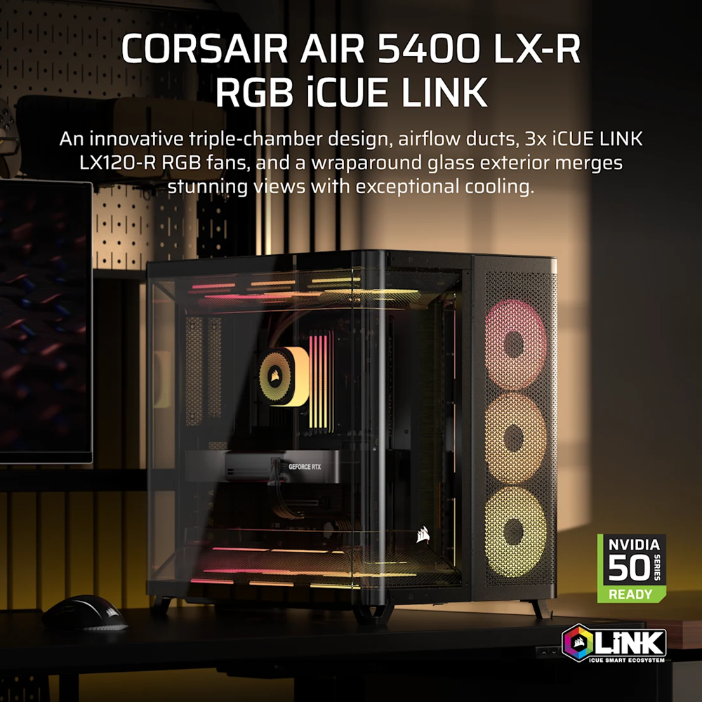 CORSAIR AIR 5400 LX-R RGB LINK Tempered Glass Mid Tower ATX Case - Black