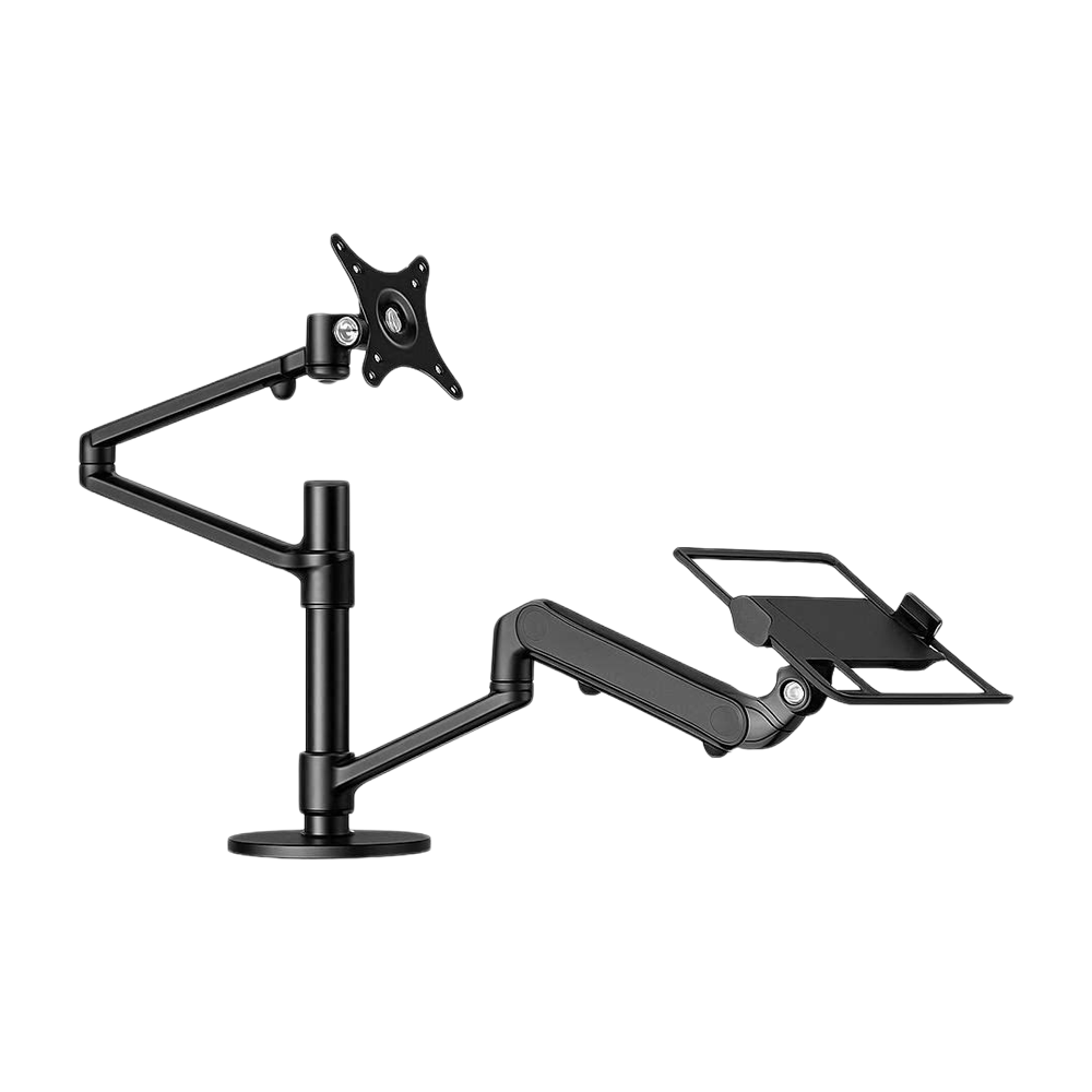 Gamvity Aluminum Height Adjust Desktop 17-32 Inch Monitor Mount Gas Spring Arm+12-17 Inch Laptop Holder Stand Full Motion Ol-3l Pro- Black