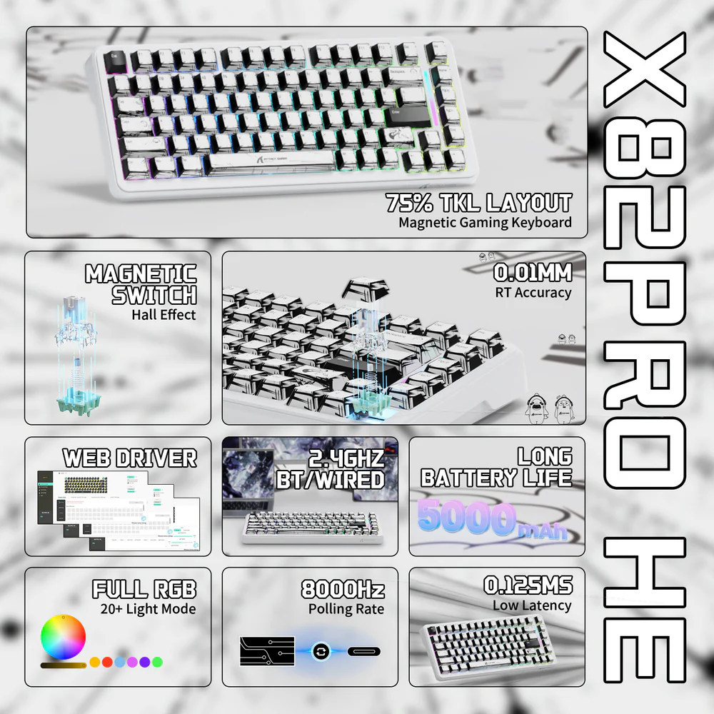 ATTACK SHARK X82PRO HE Magnetic Switch Wireless Gaming Keyboard - Comic
