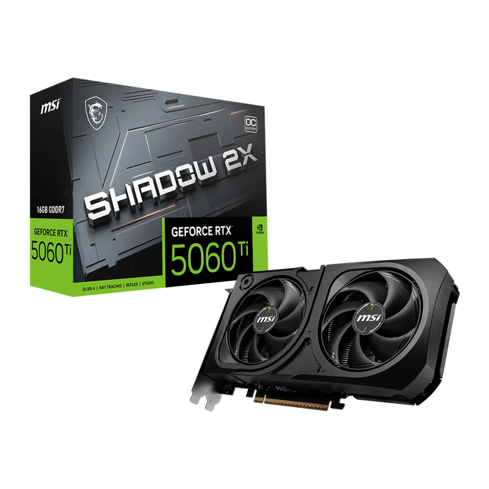 MSI Nvidia GeForce RTX 5060 Ti 16GB SHADOW 2X OC PLUS Graphics Card - Black