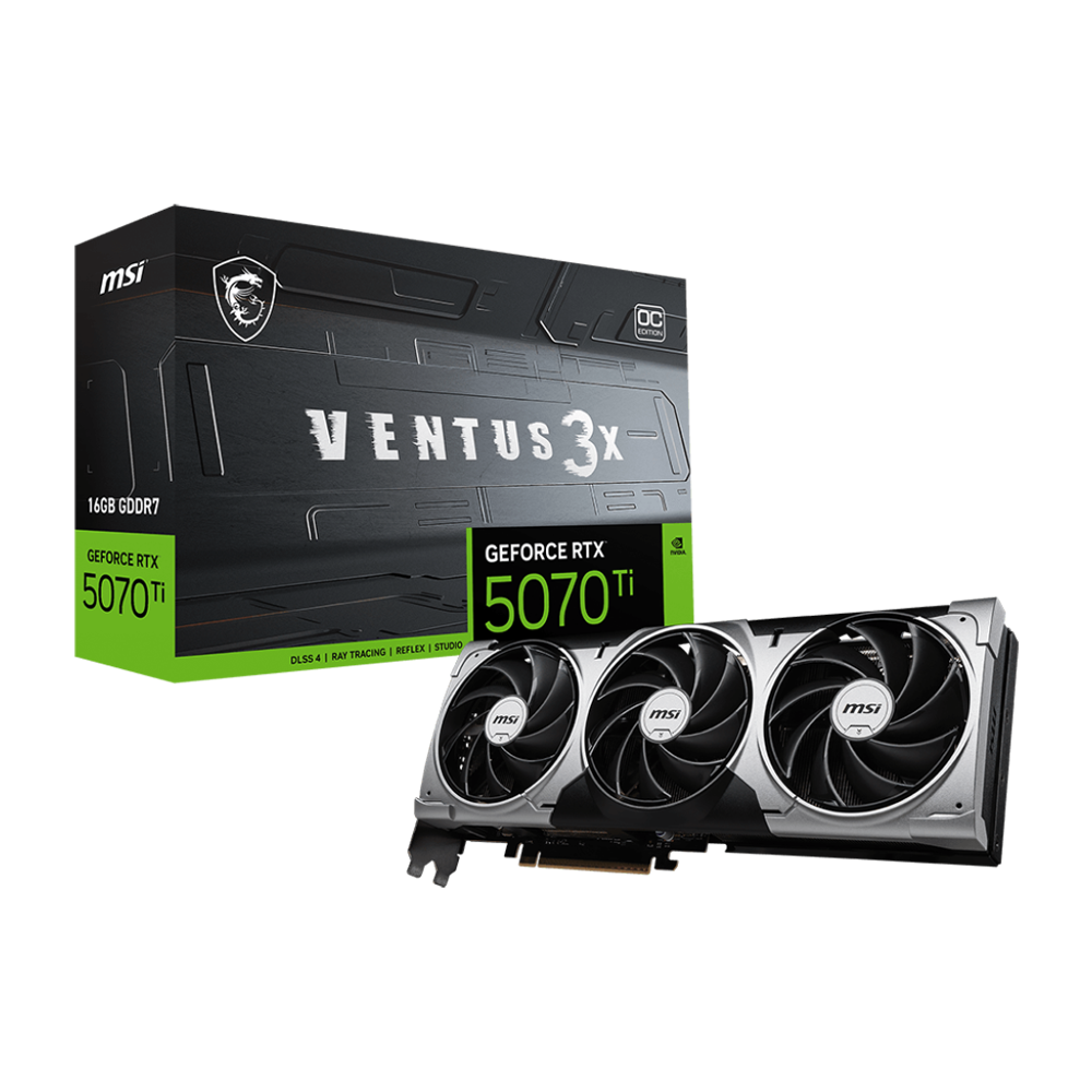 MSI Nvidia GeForce RTX 5070 Ti 16GB VENTUS 3X OC Graphics Card - Black