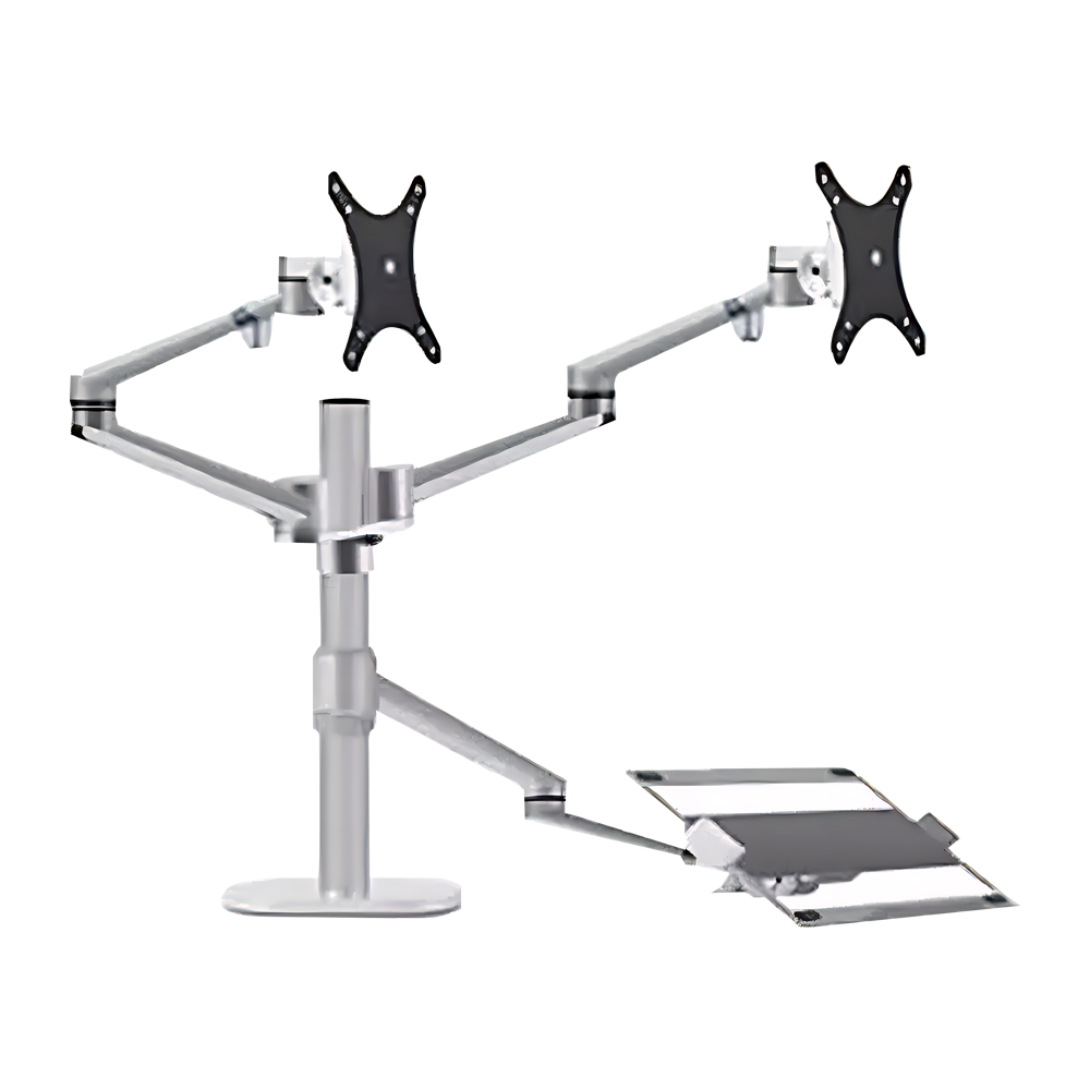 Gamvity OL-10T Full-Motion Triple Mount – Dual 17–32" Monitors + 12–17" Laptop Arm