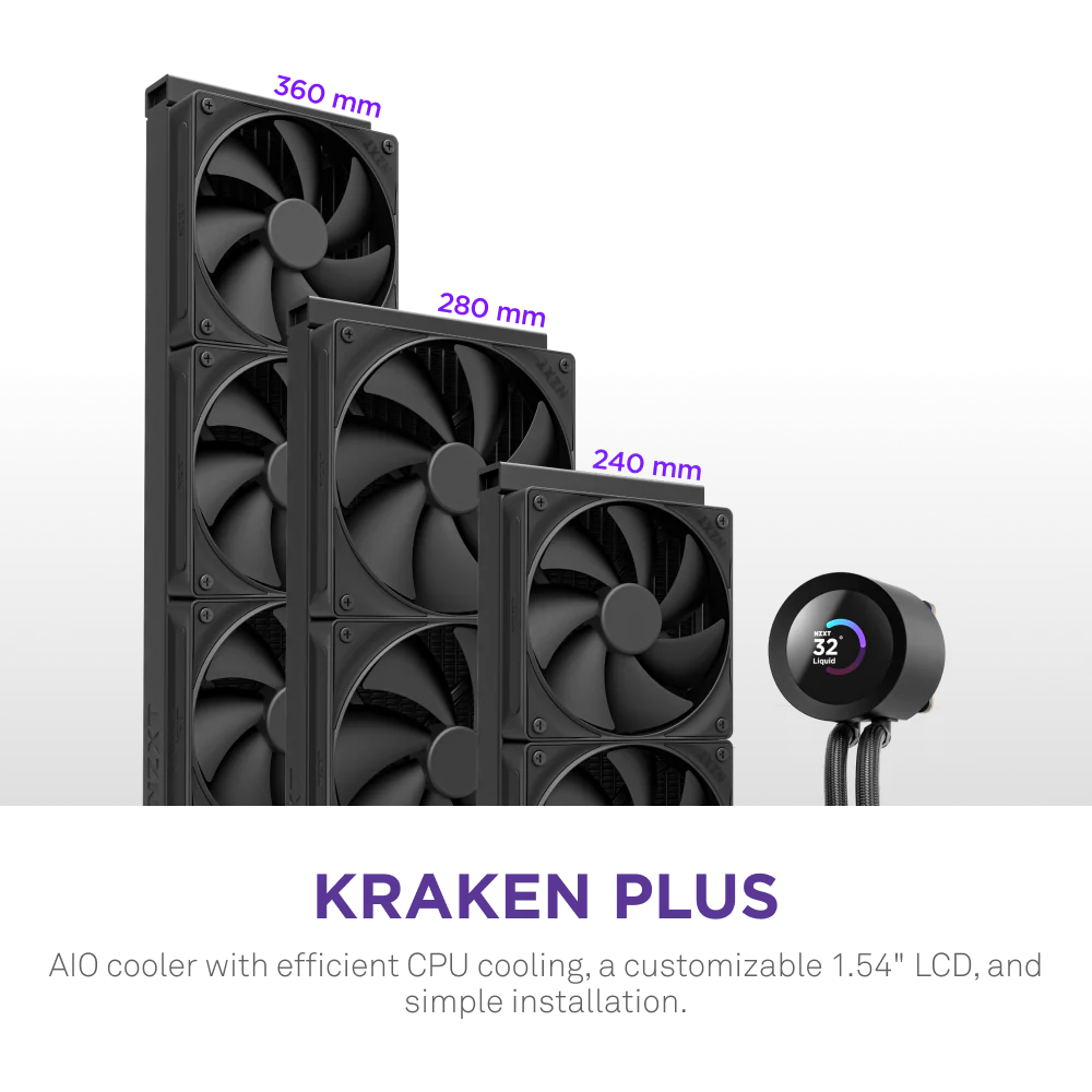 Nzxt Kraken Plus 360mm V2 Display and Radiator Fans AIO Liquid Cooler - Black