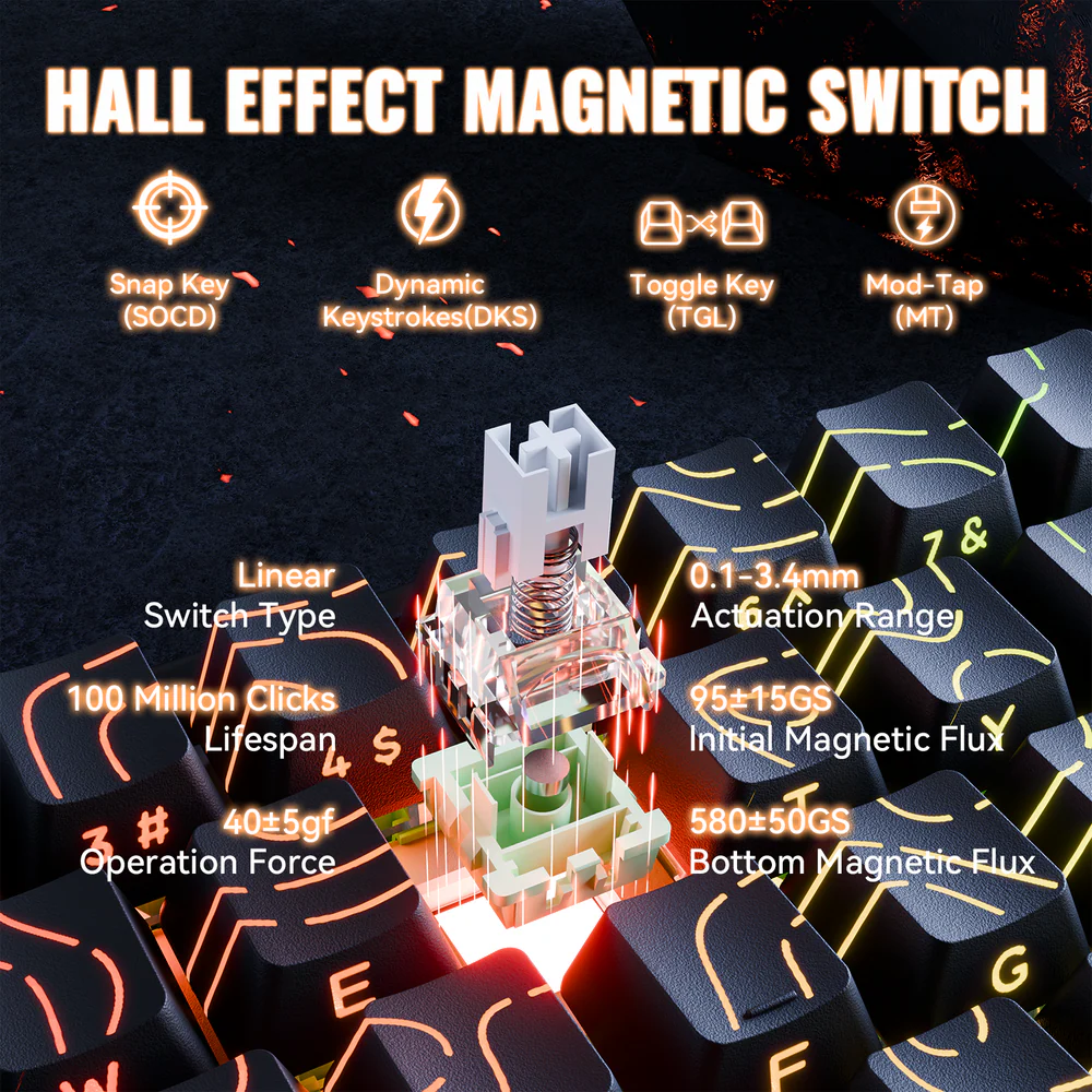 ATTACK SHARK X68MAX Magnetic Switch Mechanical Wired Keyboard - Black