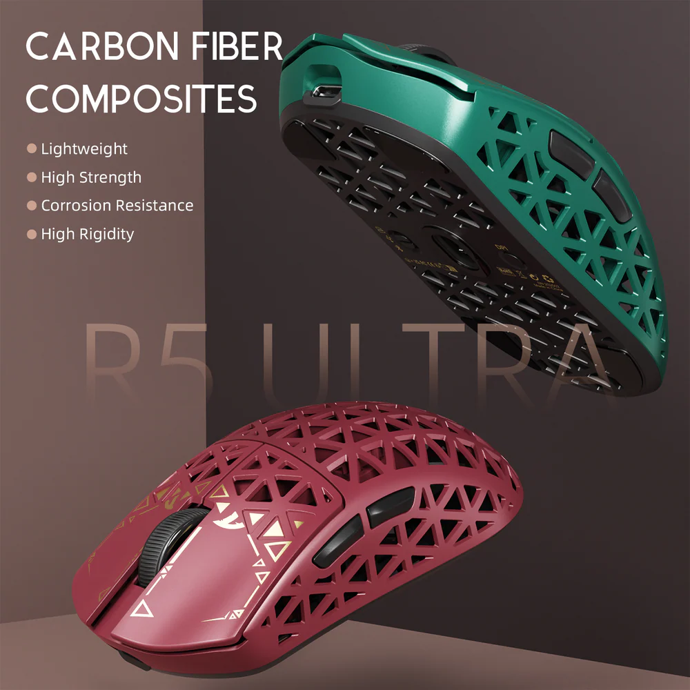 ATTACK SHARK R5 ULTRA PAW3950MAX Carbon Fiber 8K Wireless Gaming Mouse - Red