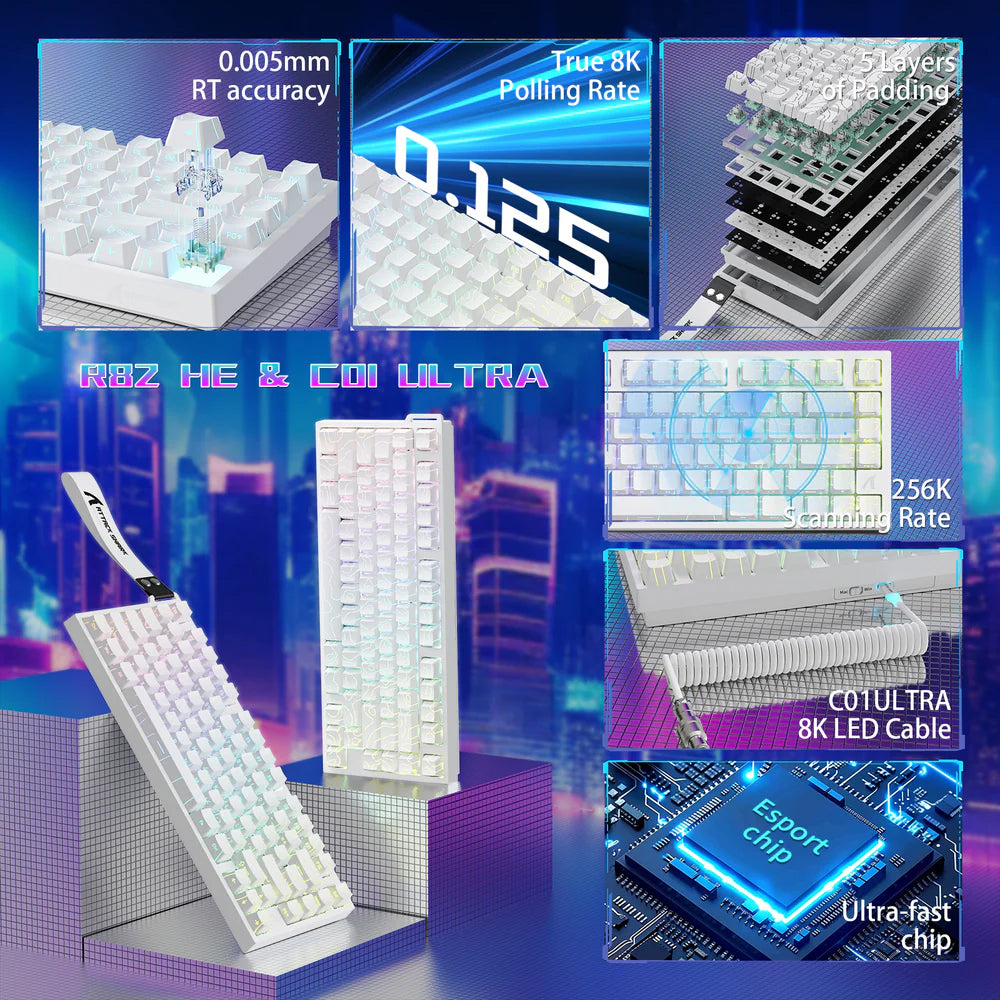 ATTACK SHARK R82HE Magnetic Switch Mechanical Wired Gaming Keyboard - White
