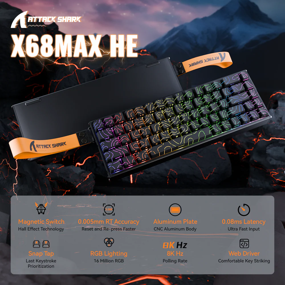 ATTACK SHARK X68MAX Magnetic Switch Mechanical Wired Keyboard - Black