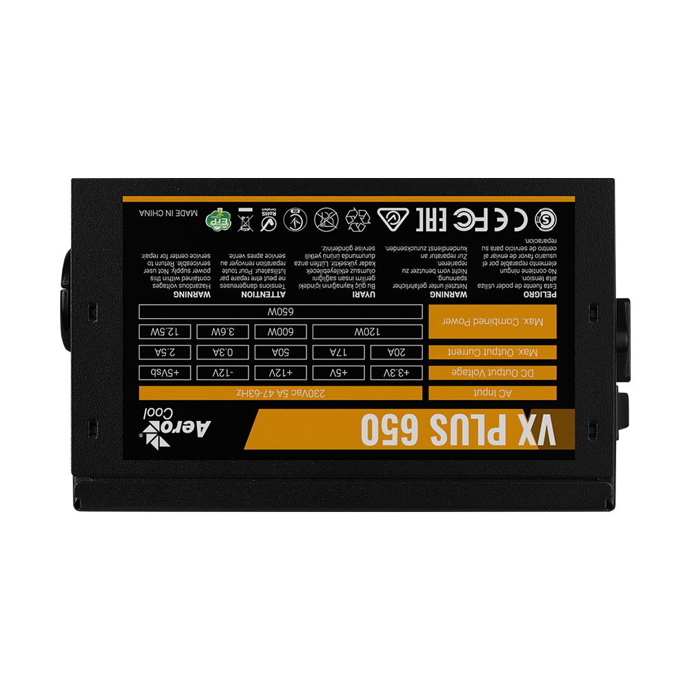 AEROCOOL VX PLUS STEALTH 650W Power Supply - Black