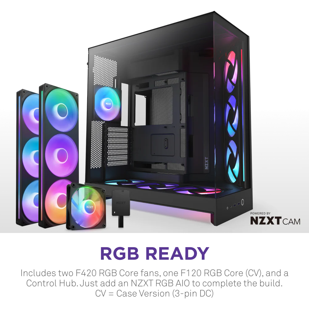 NZXT H9 Flow RGB+ (2025) Dual-Chamber Mid Tower Case With RGB Fans & Control Hub - All Black