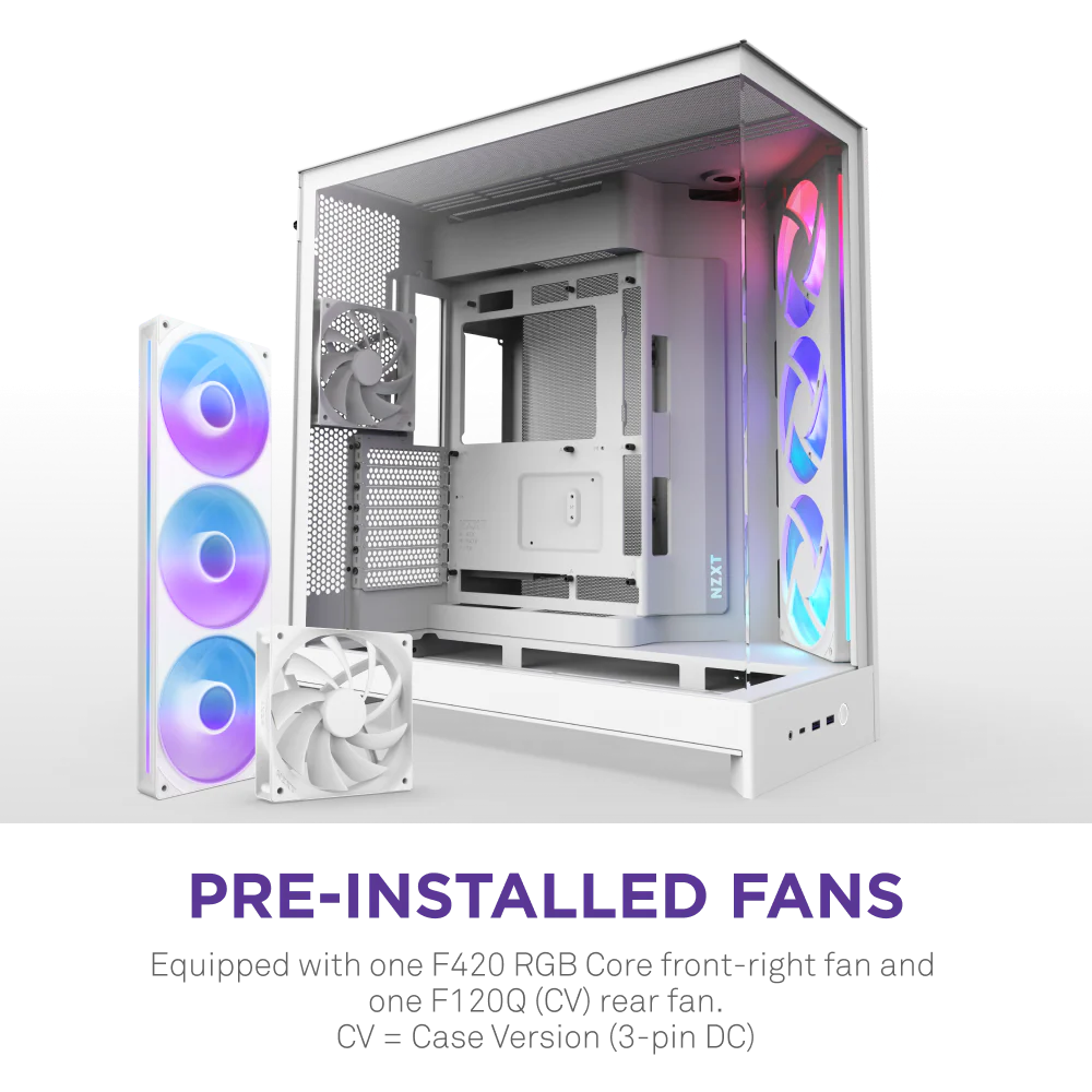 NZXT H9 Flow RGB (2025) Dual-Chamber Mid Tower Case With RGB Fans - All White