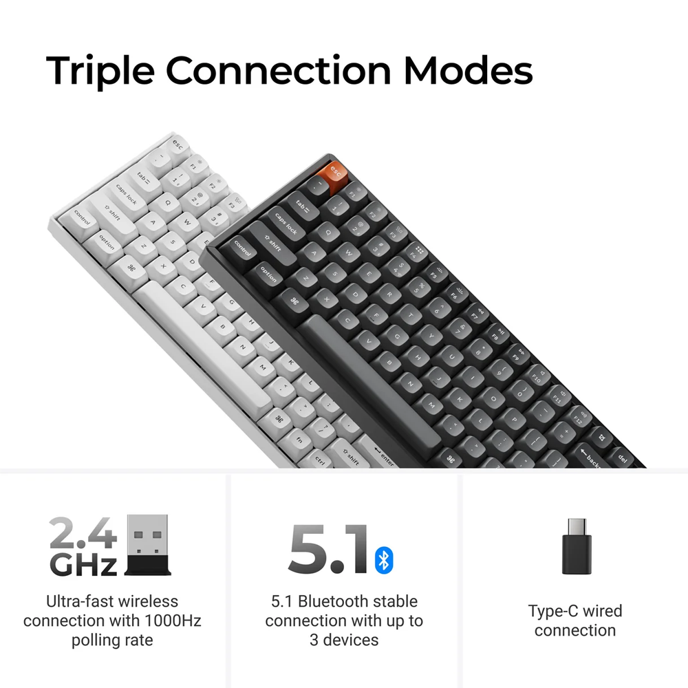 Keychron K2 Max QMK 75% Wireless RGB Mechanical Keyboard (RGB Backlight Aluminum Frame Hot-Swappable) - Black