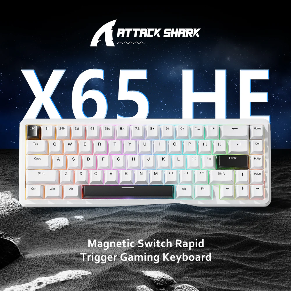 ATTACK SHARK X65 HE Magnetic Switch Wired Gaming Keyboard - White