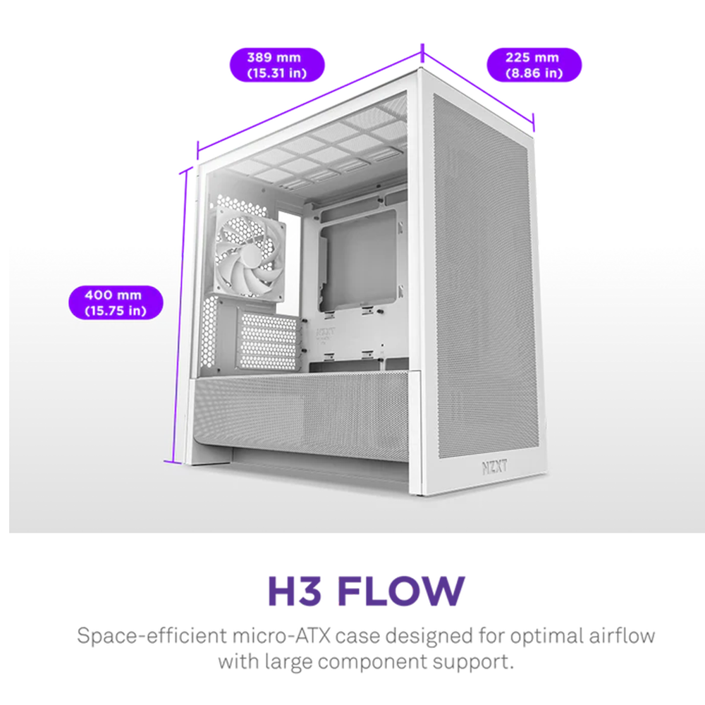 NZXT H3 Flow (2025) micro-ATX Mid Tower Case - All Black