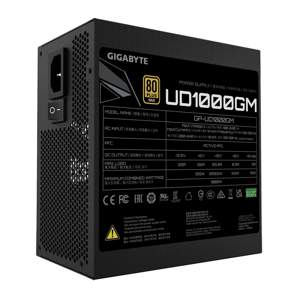 GIGABYTE UD1000GM 1000W PG5 V2 Fully Modular PCIe 5.1 ATX 3.1 80 Plus Gold  Power Supply - Black