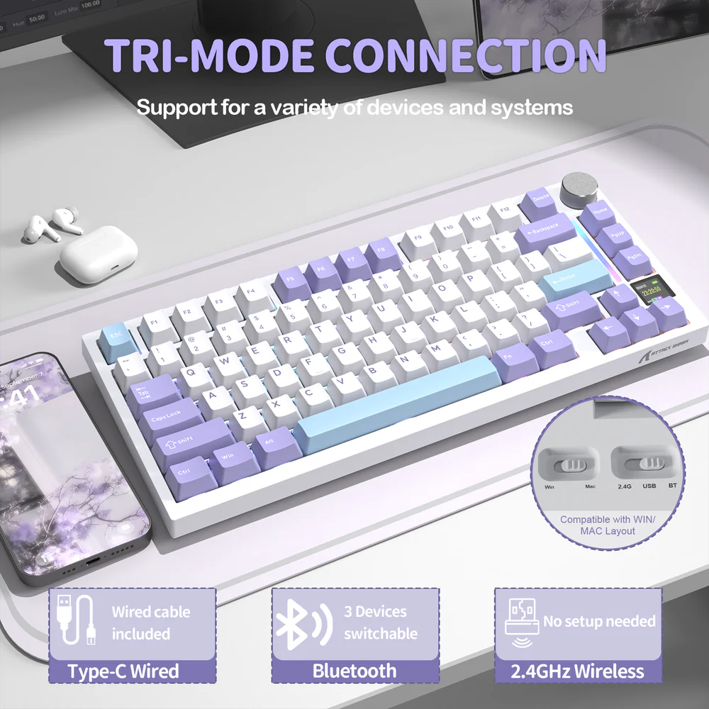 ATTACK SHARK X820 ULTRA Mechanical Wireless Gaming Keyboard - Starlight White