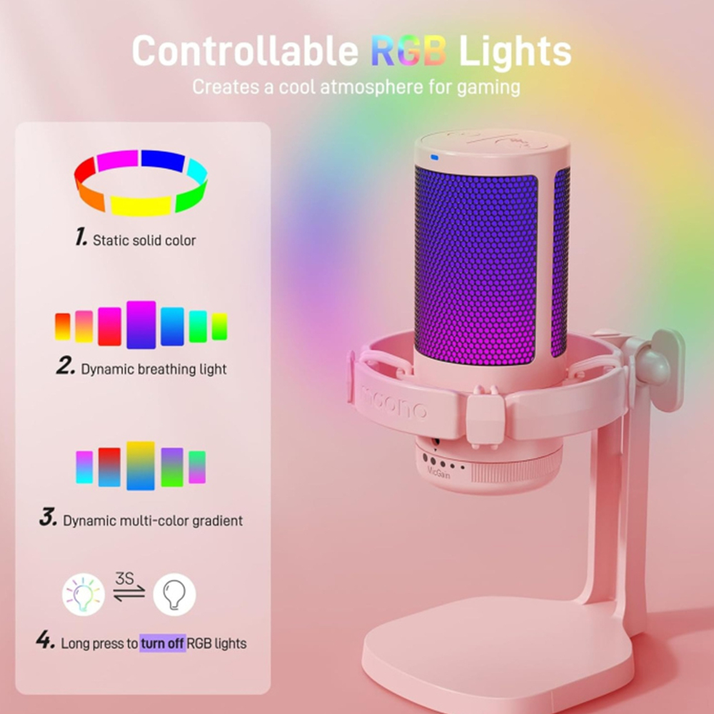 MAONOCASTER DM20 Gamer Wave Condenser USB Gaming RGB Microphone - Pink