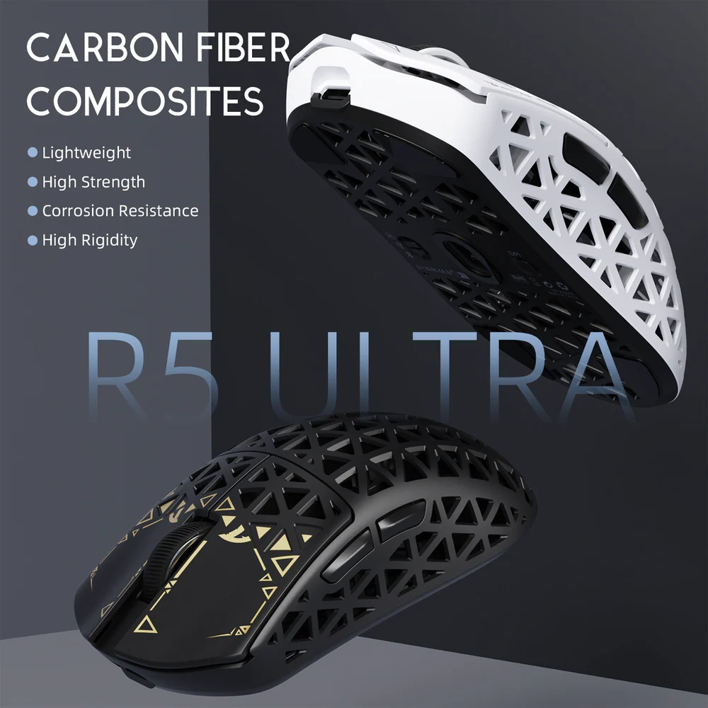 ATTACK SHARK R5 ULTRA PAW3950MAX Carbon Fiber 8K Wireless Gaming Mouse - White