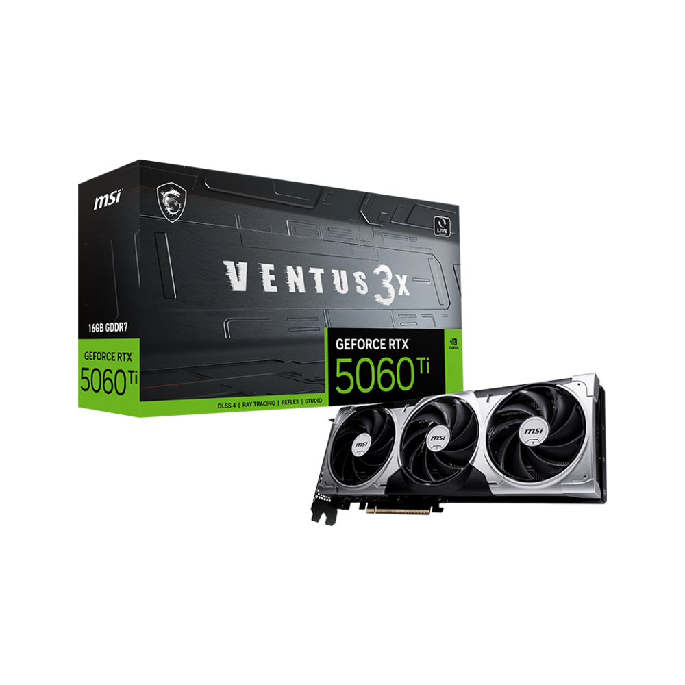 MSI Nvidia GeForce RTX 5060 Ti 16GB VENTUS 3X OC Graphics Card - Black