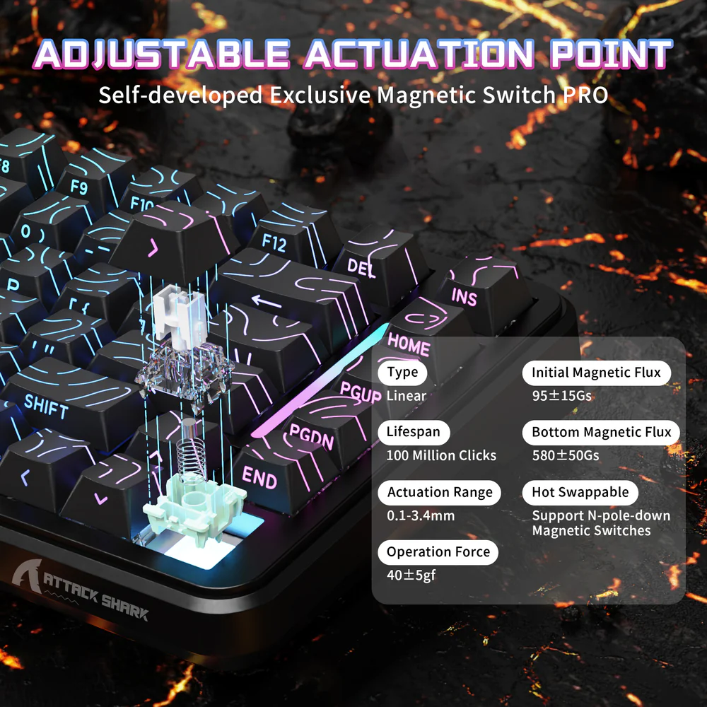 ATTACK SHARK X82PRO HE Magnetic Switch Wireless Gaming Keyboard - Black