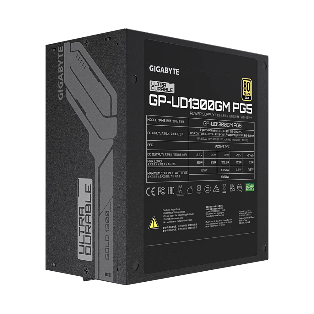 GIGABYTE UD1300GM 1300W PG5 Fully Modular PCIe 5.1 ATX 3.1 80 Plus Gold Power Supply Unit - Black