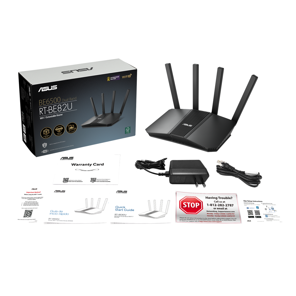 ASUS RT-BE82U WiFi 7 (802.11be) Dual-band Extendable Router - Black