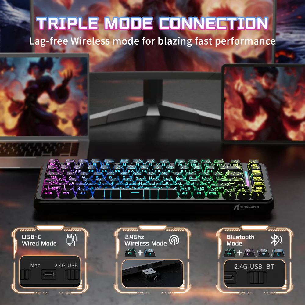 ATTACK SHARK X82PRO HE Magnetic Switch Wireless Gaming Keyboard - Black