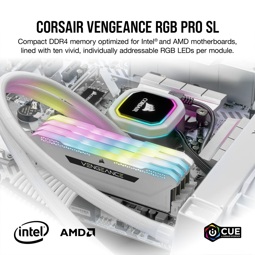 CORSAIR VENGEANCE RGB PRO SL - 32GB (2x16GB) DDR4 DRAM 3600MHz C18 Memory Kit – White