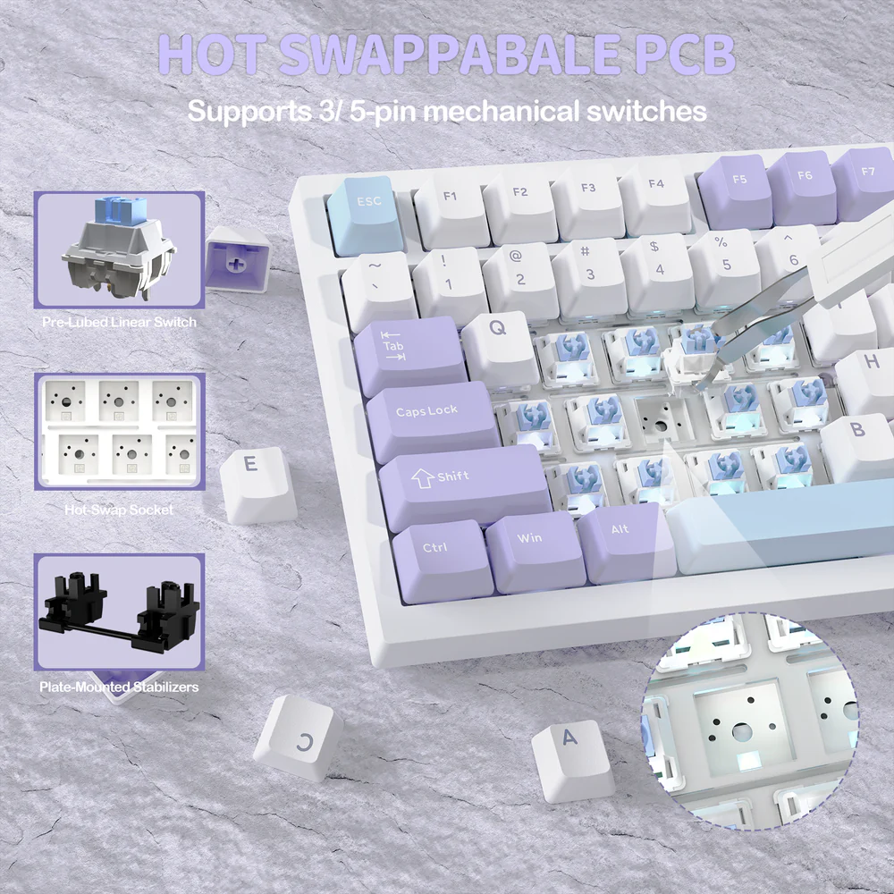 ATTACK SHARK X820 ULTRA Mechanical Wireless Gaming Keyboard - Starlight White