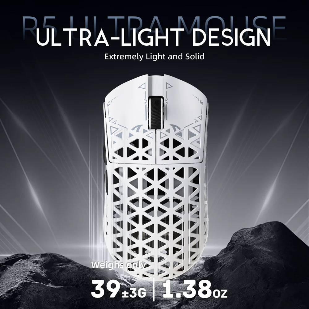 ATTACK SHARK R5 ULTRA PAW3950MAX Carbon Fiber 8K Wireless Gaming Mouse - White