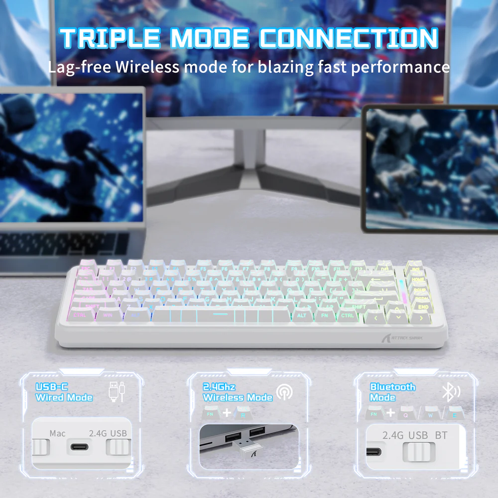 ATTACK SHARK X82PRO HE Magnetic Switch Wireless Gaming Keyboard - White