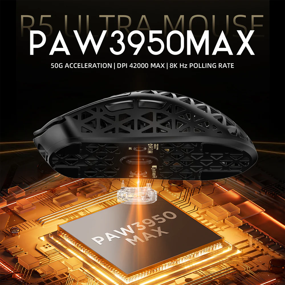 ATTACK SHARK R5 ULTRA PAW3950MAX Carbon Fiber 8K Wireless Gaming Mouse - Black