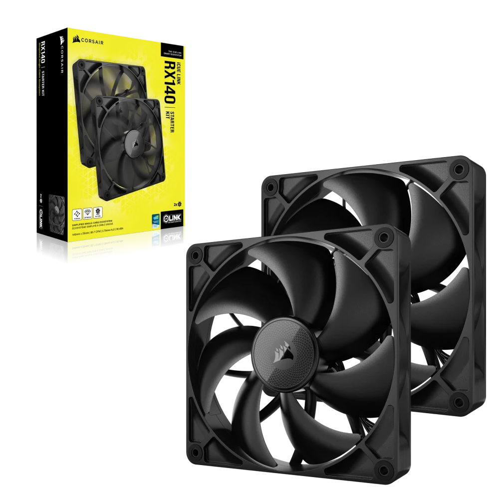 CORSAIR iCUE LINK RX140 140mm PWM Fan Twin Starter Kit - Black
