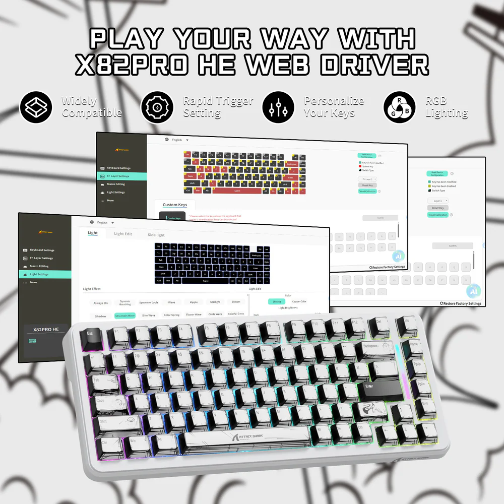 ATTACK SHARK X82PRO HE Magnetic Switch Wireless Gaming Keyboard - Comic