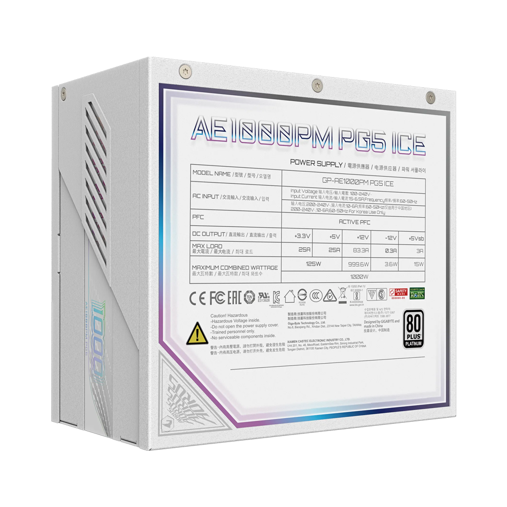 GIGABYTE AORUS ELITE P1000W 1000W 80 Plus Platinum ATX 3.1 PCIe Gen 5.0 Modular Power Supply - White