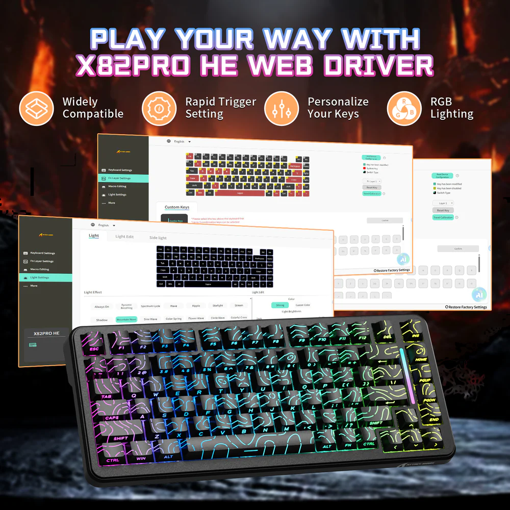 ATTACK SHARK X82PRO HE Magnetic Switch Wireless Gaming Keyboard - Black