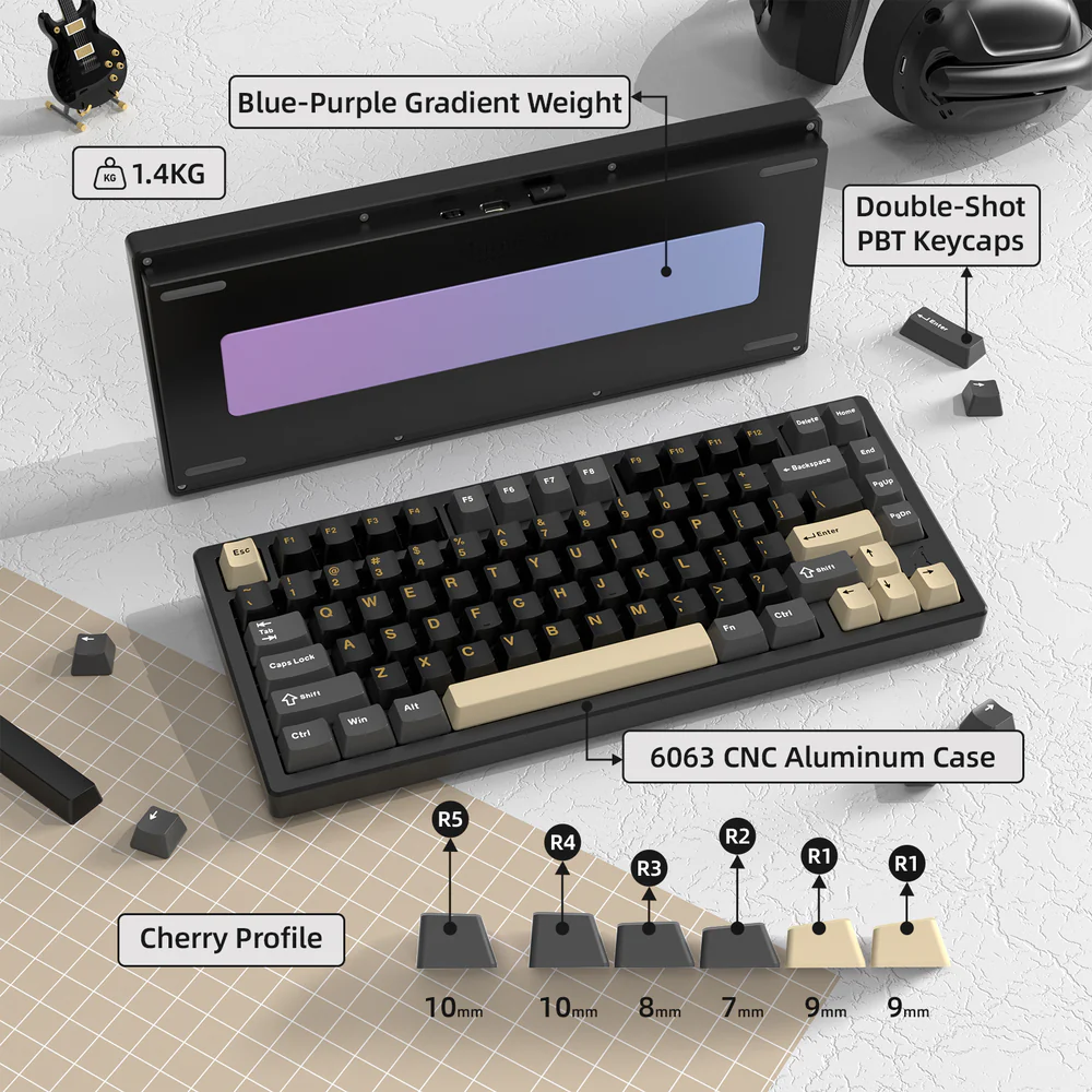 ATTACK SHARK X75 Wireless Gaming Keyboard - Starlight Black