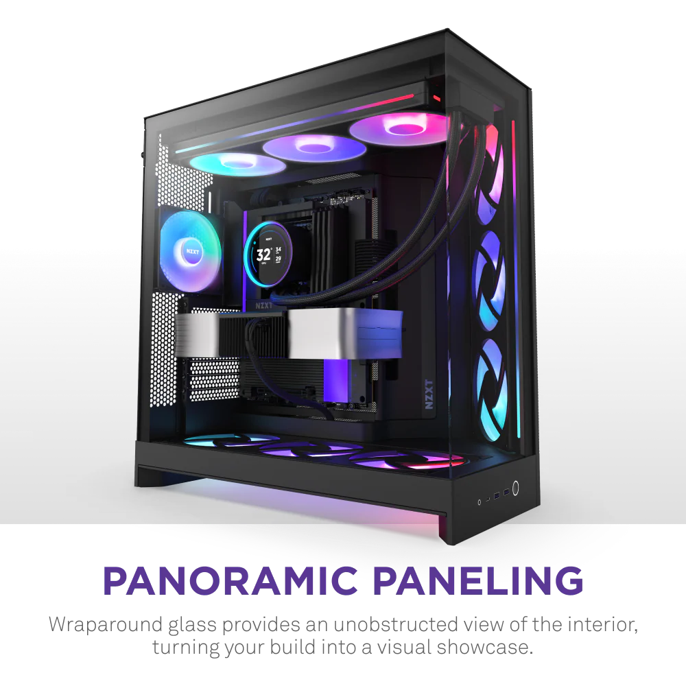 NZXT H9 Flow RGB+ (2025) Dual-Chamber Mid Tower Case With RGB Fans & Control Hub - All Black