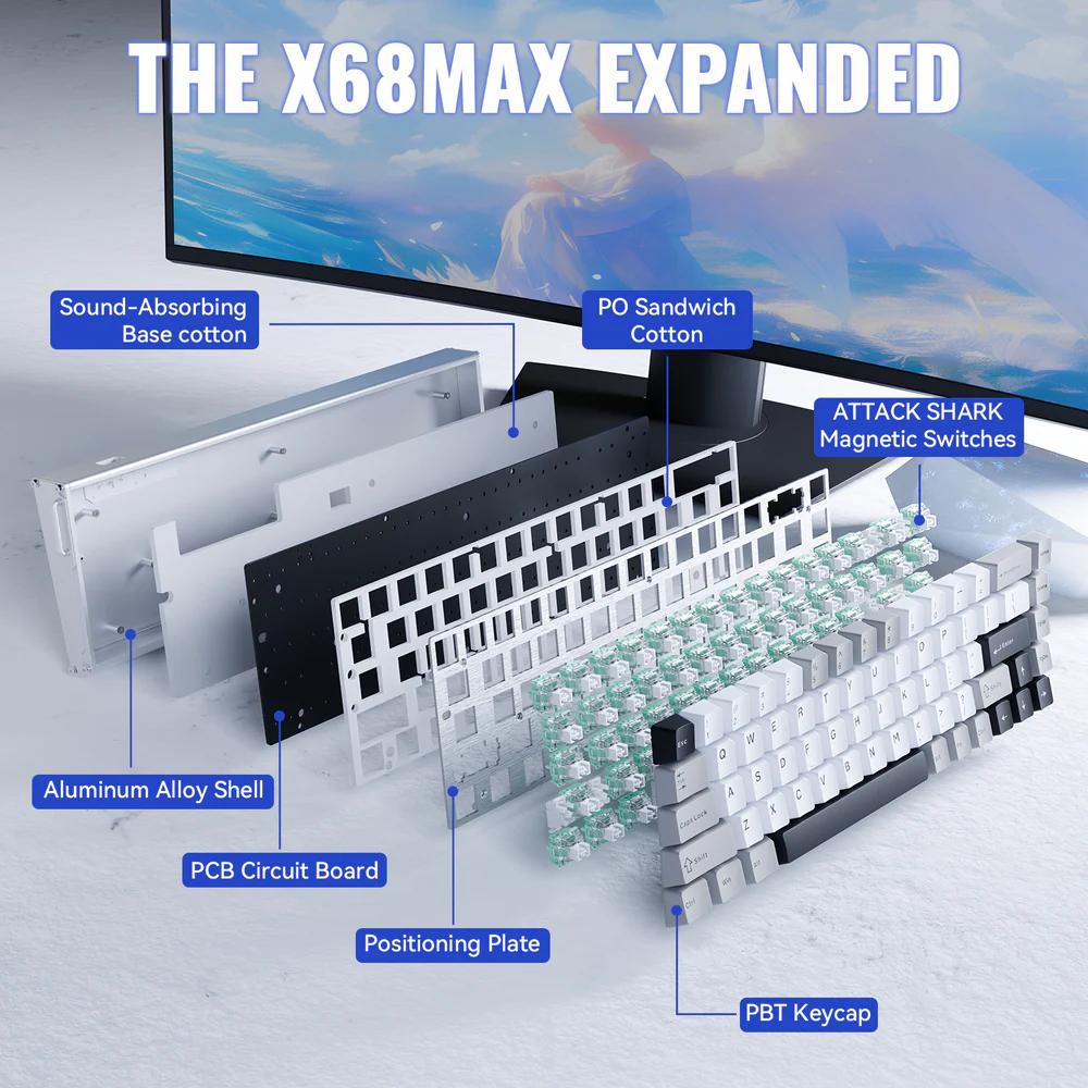 ATTACK SHARK X68MAX Magnetic Switch Mechanical Wired Keyboard - Starlight White