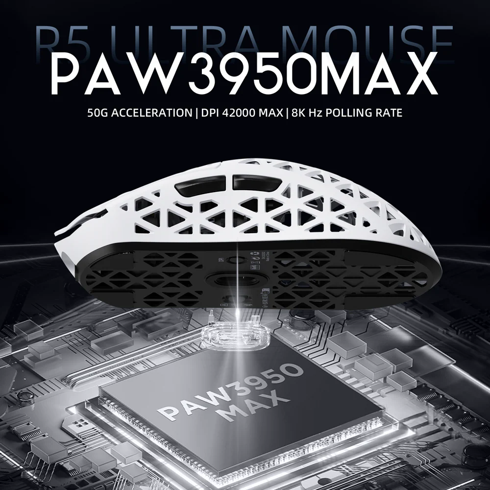 ATTACK SHARK R5 ULTRA PAW3950MAX Carbon Fiber 8K Wireless Gaming Mouse - White